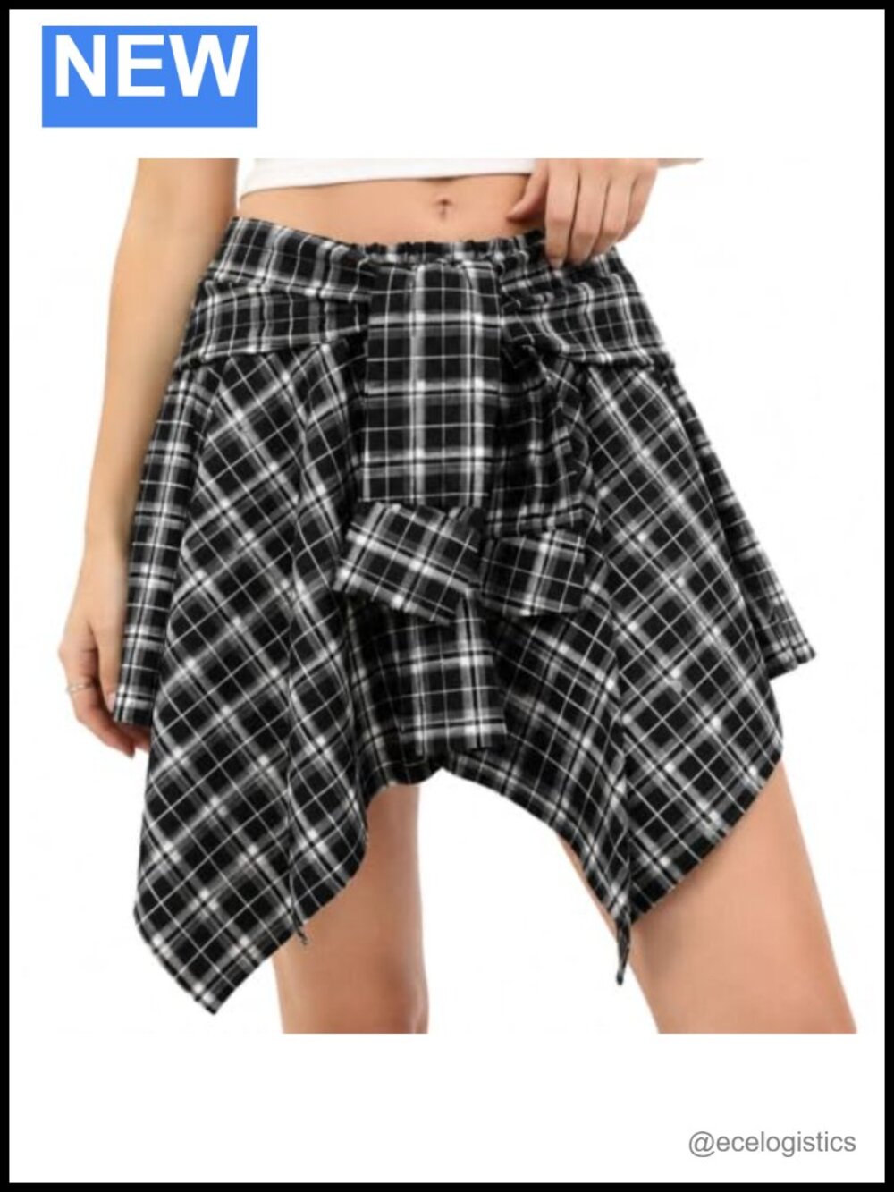 Asymmetrical Plaid Wrap Mini Skirt with Rhinestone Knot for Women